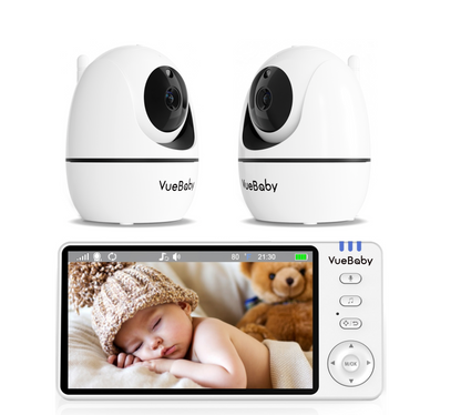 VueBaby ClearView: Video Baby Monitor with 2 Cameras, Non-Wifi, Split Screen, Night Vision & White Noise Lullabies