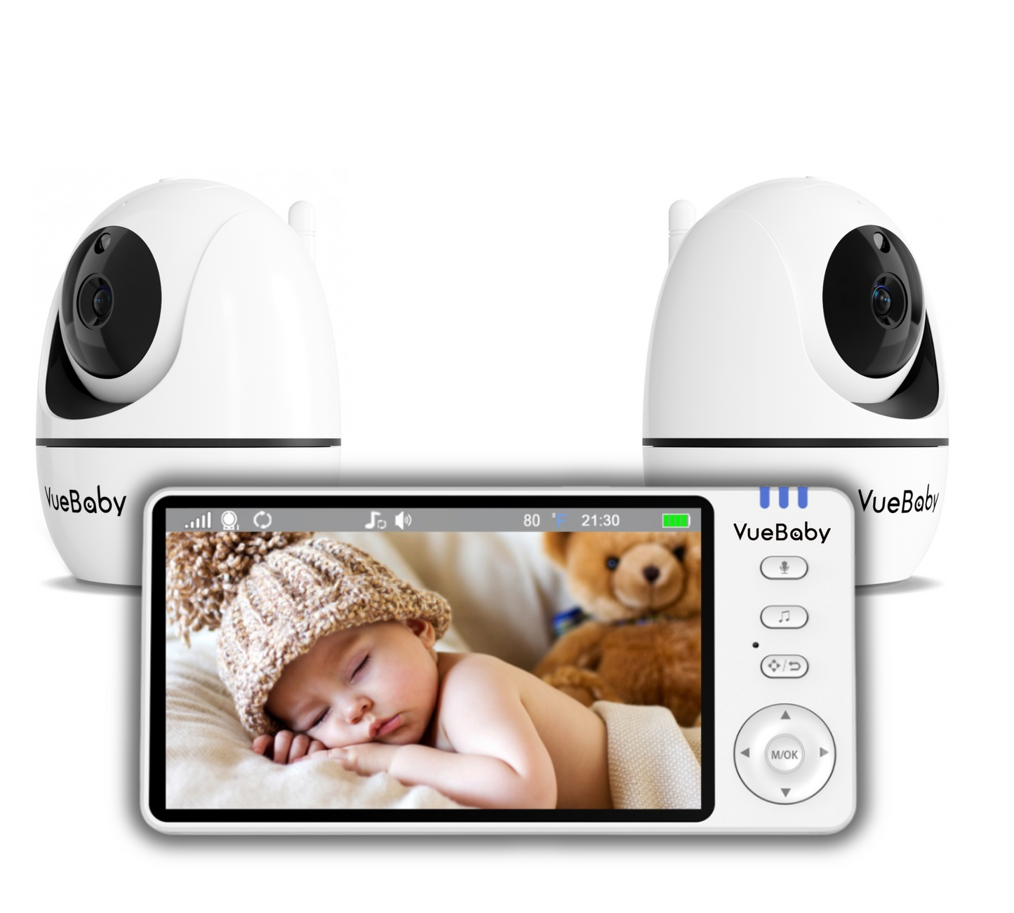 VueBaby ClearView: Video Baby Monitor with 2 Cameras, Non-Wifi, Split Screen, Night Vision & White Noise Lullabies